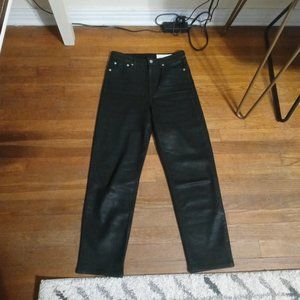 RAG & BONE nina high rise ankle cigarette jean in coated black (sz28)